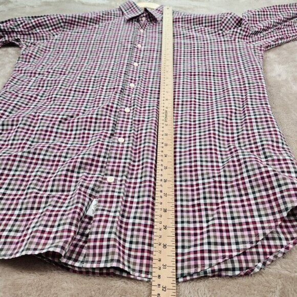 Peter Millar Dress Shirt White Pink Black Gray Plaid Long Sleeve Mens Size L - Picture 5 of 10